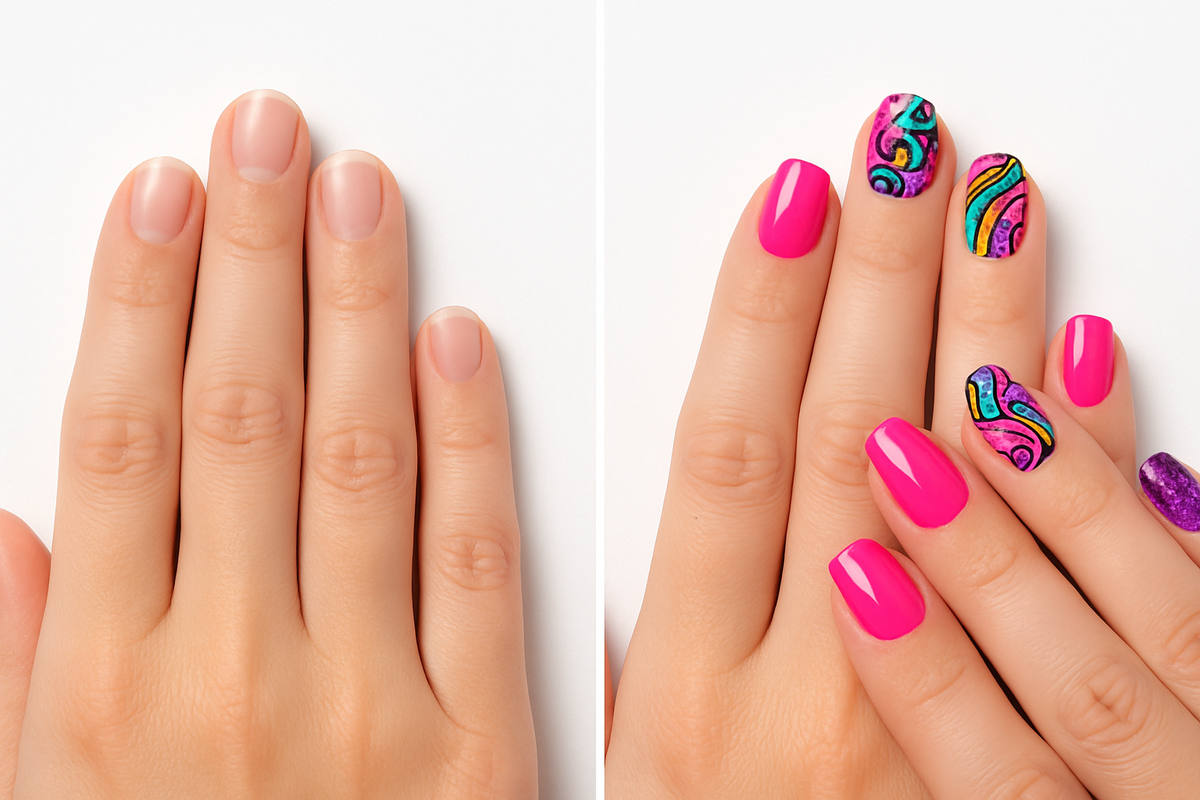 before and after image for nail art